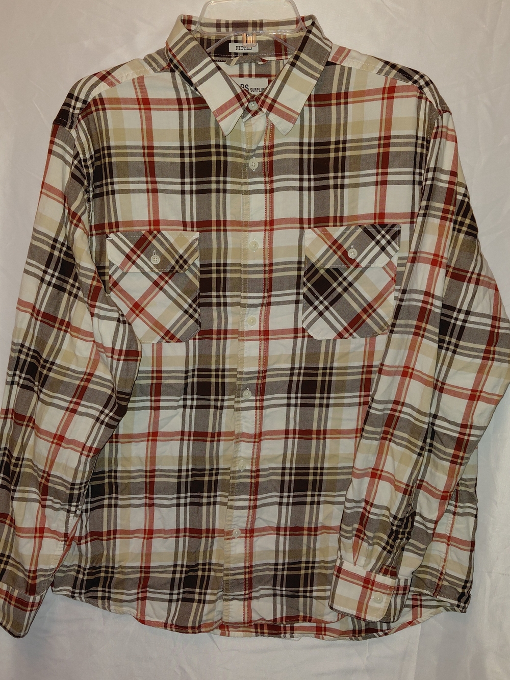 Chaps Plaid Button-Down Shirt in Cream, Brown & Red